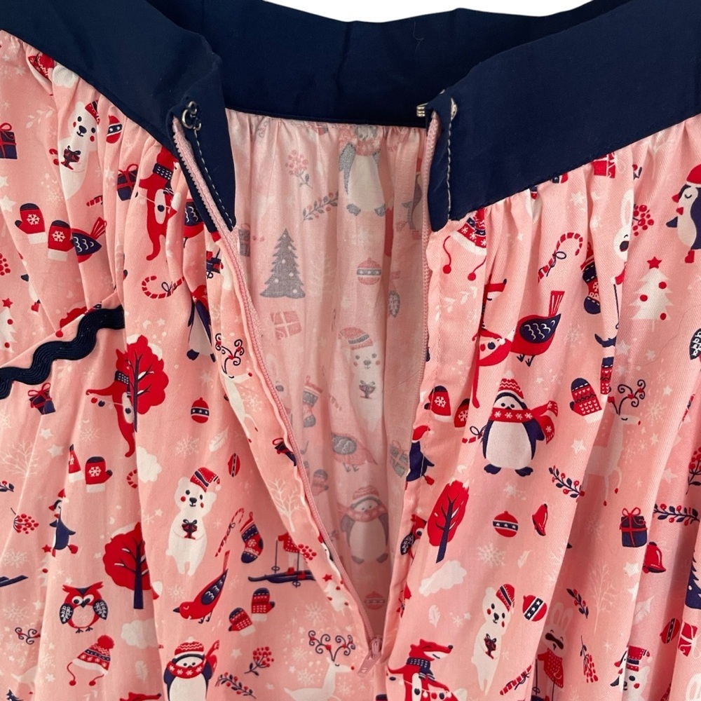 Unique Vintage Christmas Print Full Swing Skirt Cotton Pockets Winter Penguin - Picture 4 of 7